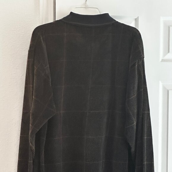VTG M.E. Sport Men’s Velour LS Polo Pullover Crosshatch Pattern Blk/Brn Size L - Picture 10 of 14